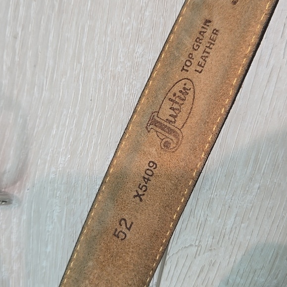 Justin Mens Leather Western Top grain leather USA X5409 sz 52 belt - Picture 2 of 8